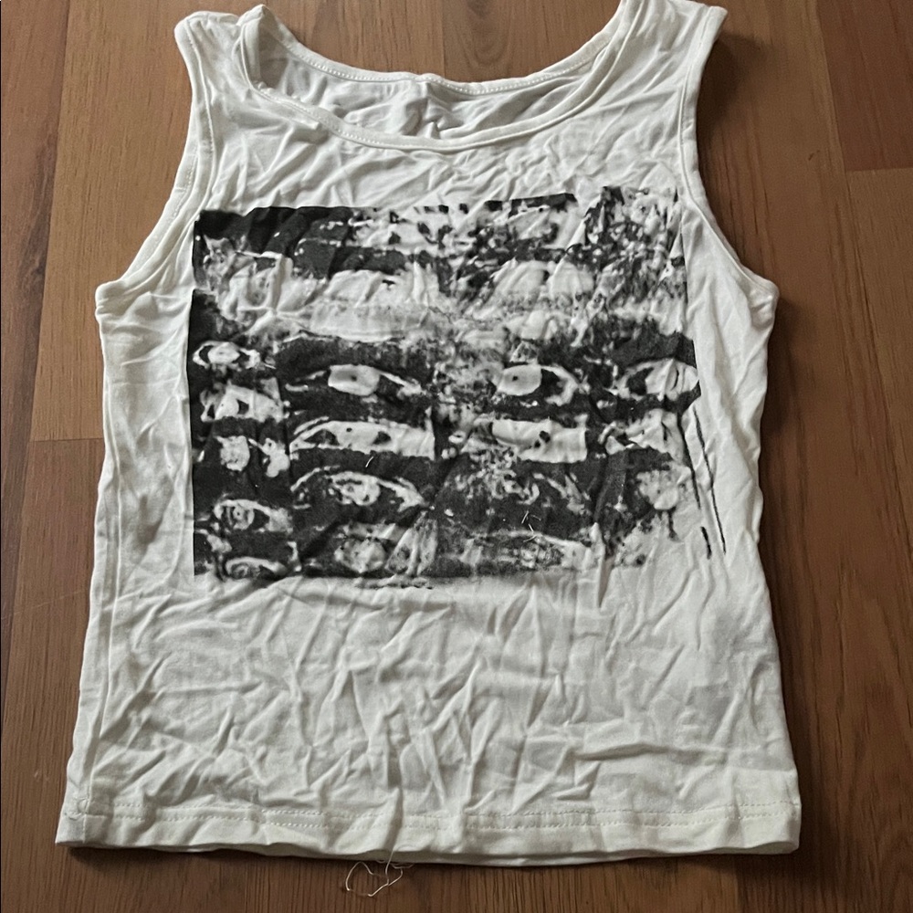 SHEIN White Tank Top with Black Graphic Print